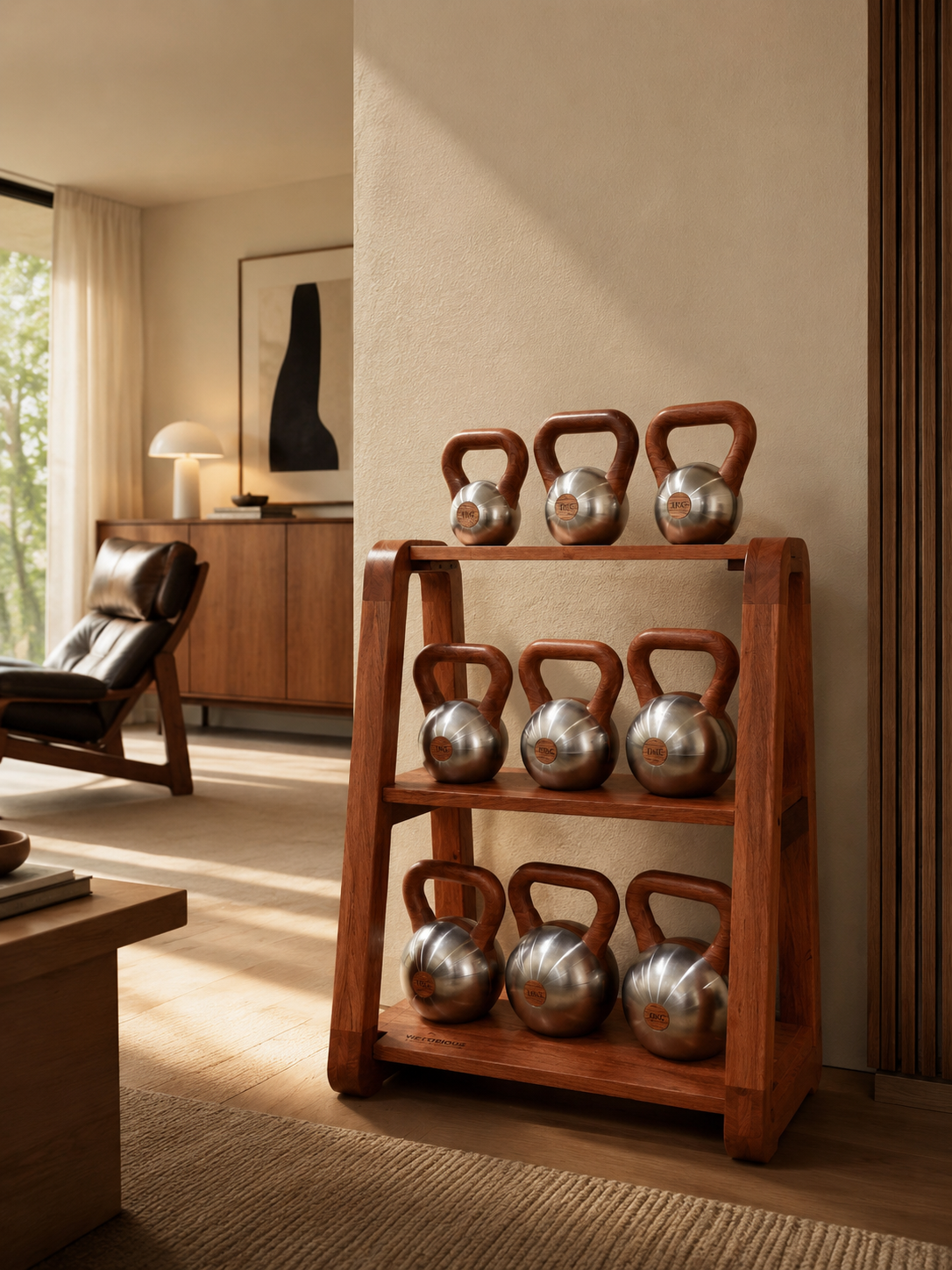 Type C Vertical 3-Tier Kettlebell Rack — Bubinga