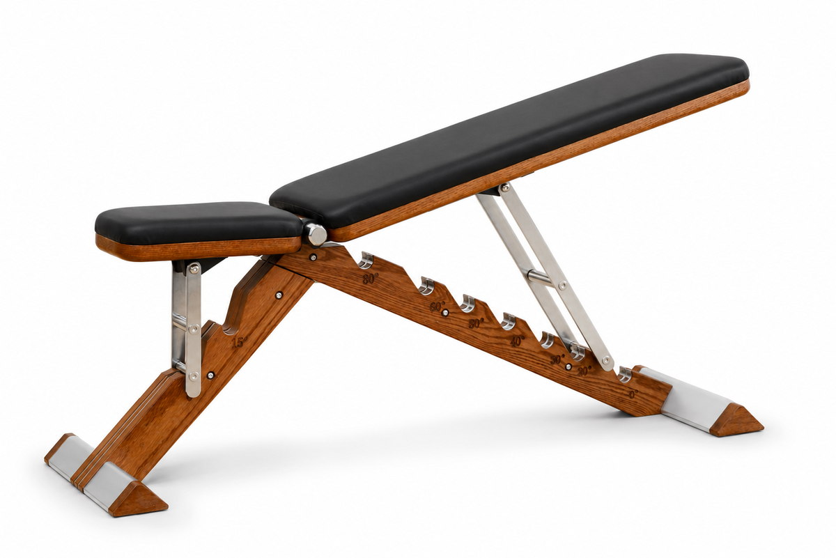 Type C Adjustable Bench — Red Oak & Black Leather